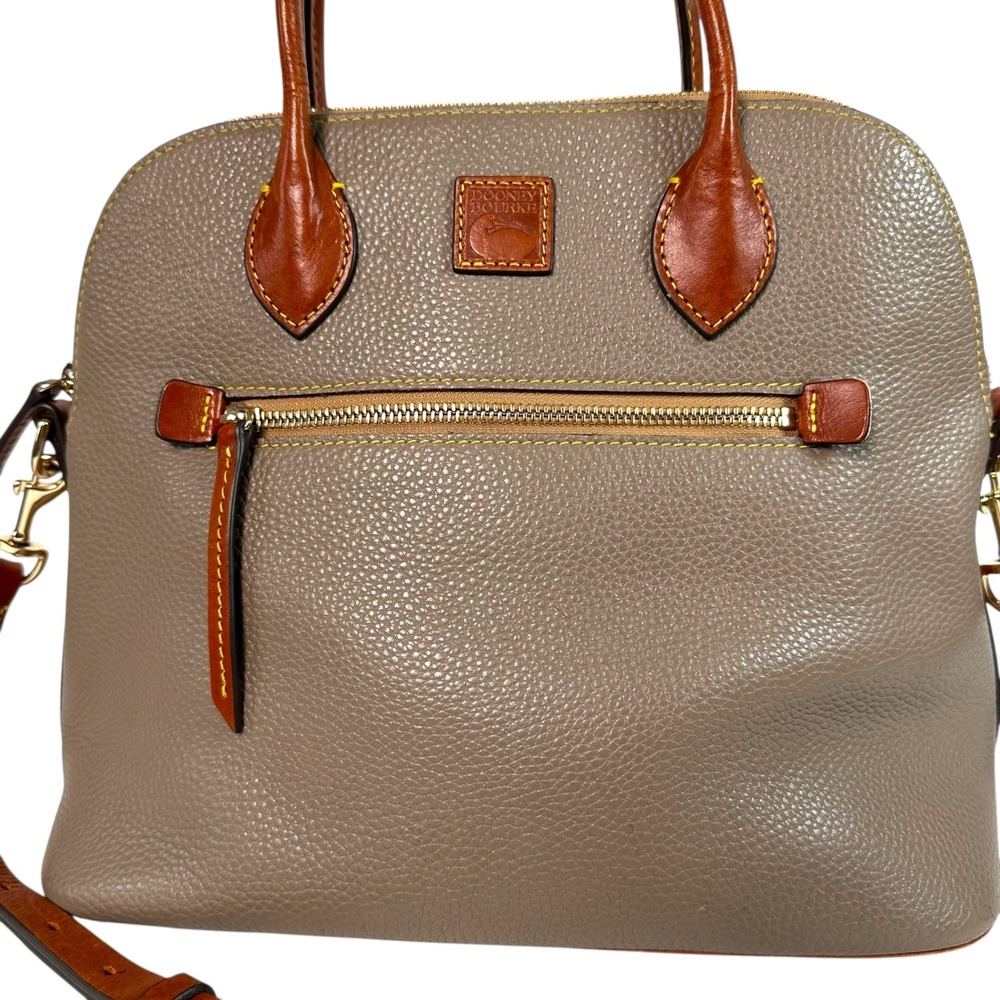 Dooney & Bourke Pebbled Leather Domed Satchel Taupe Brown Large Crossbody‎ Bag - Picture 2 of 15